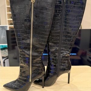 INC International Concepts Black Croc-Embossed Over-the-Knee Stiletto Boots